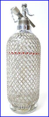 Antique 1903 Sparklets Seltzer Bottle London England Glass Metal Mesh Wrapped
