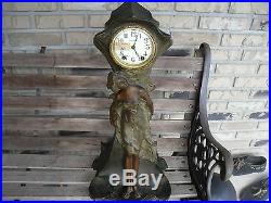 Antique 1910 Rare Seth Thomas Heavy Metal Clock Lady Dragonfly Not Working Tanya
