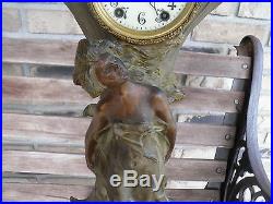 Antique 1910 Rare Seth Thomas Heavy Metal Clock Lady Dragonfly Not Working Tanya