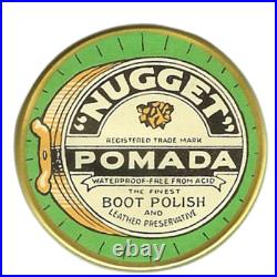Antique 1910s Nugget Boot Polish Pomada Sign Advertising Celluloid Pocket Mirror