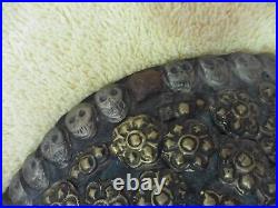 Antique 1920 African Wood ceremonial mask Pewter skulls flower serpents Dragons