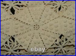 Antique 1920s FULL SIZE Ecru Popcorn Bedspread Coverlet Hand Crochet 114 x 96