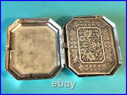 Antique 1920s Karess Woodworth Art Nouveau Silver Plated Compact With Mirror