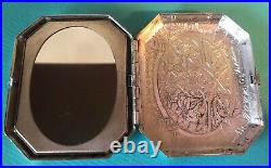 Antique 1920s Karess Woodworth Art Nouveau Silver Plated Compact With Mirror