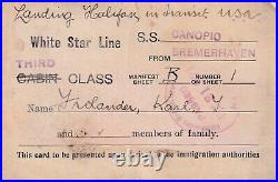 Antique 1923 SS Canopic White Star Line Third Class Ticket Signed & Stamped