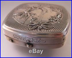 Antique 1925 Art Deco Sterling Silver Rouge & Powder Fairy Compact Djer Kiss