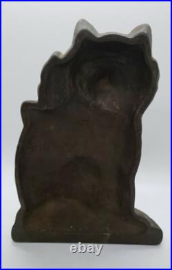 Antique 1929 cast iron angora cat kitten with bow Connecticut Foundry doorstop