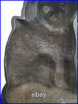 Antique 1929 cast iron angora cat kitten with bow Connecticut Foundry doorstop