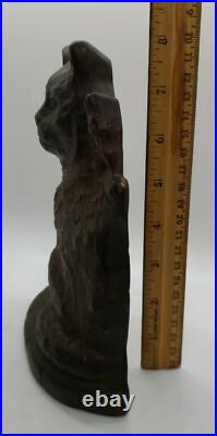 Antique 1929 cast iron angora cat kitten with bow Connecticut Foundry doorstop