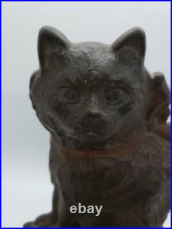 Antique 1929 cast iron angora cat kitten with bow Connecticut Foundry doorstop