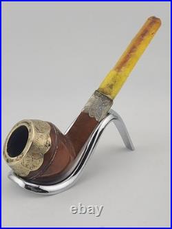 Antique 1940's Magyar Occa Pipe Silver Band Meerschaum Lined with Case Broken Stem
