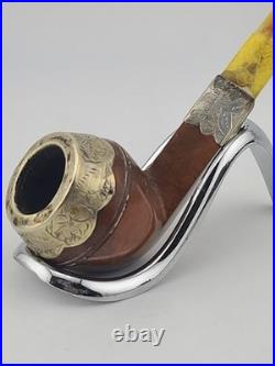 Antique 1940's Magyar Occa Pipe Silver Band Meerschaum Lined with Case Broken Stem