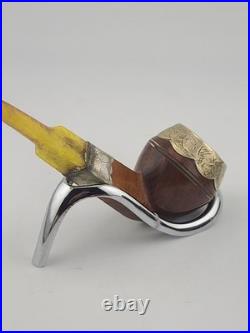 Antique 1940's Magyar Occa Pipe Silver Band Meerschaum Lined with Case Broken Stem