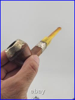 Antique 1940's Magyar Occa Pipe Silver Band Meerschaum Lined with Case Broken Stem