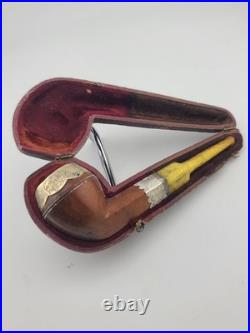 Antique 1940's Magyar Occa Pipe Silver Band Meerschaum Lined with Case Broken Stem