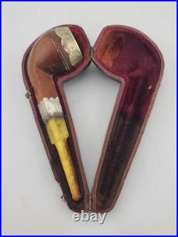 Antique 1940's Magyar Occa Pipe Silver Band Meerschaum Lined with Case Broken Stem