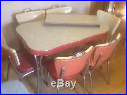 Antique 1950's Chrone Kitchen Table and Chairs Red and Grey