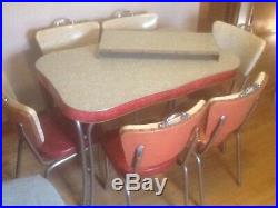 Antique 1950's Chrone Kitchen Table and Chairs Red and Grey