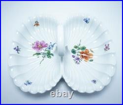 Antique 19th C. Meissen Double Shell Serving Bowl Hand Painted Floral Signed