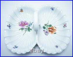 Antique 19th C. Meissen Double Shell Serving Bowl Hand Painted Floral Signed