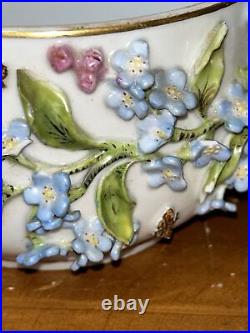 Antique 19th C Meissen Porcelain Applied 3D Flowers Bowl READ