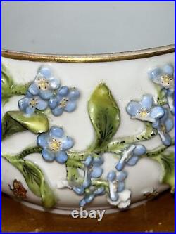 Antique 19th C Meissen Porcelain Applied 3D Flowers Bowl READ
