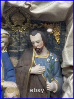 Antique 19th Century Catholic Religious Holy Family Shadow Box Sculpture Relief