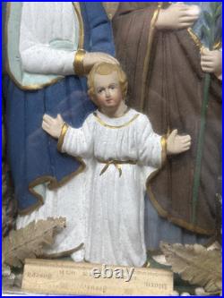 Antique 19th Century Catholic Religious Holy Family Shadow Box Sculpture Relief