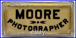 Antique 19th Century Glass Foil Advertising Trade Sign Moore Photographer