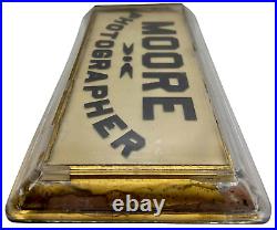 Antique 19th Century Glass Foil Advertising Trade Sign Moore Photographer