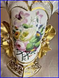 Antique 19th Century Mantel Vase Old Paris Porcelain Flowers Gold Gilding 10