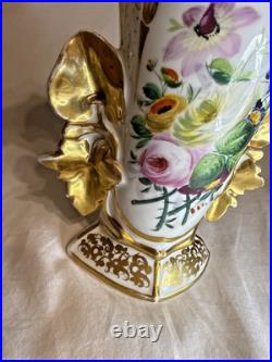 Antique 19th Century Mantel Vase Old Paris Porcelain Flowers Gold Gilding 10