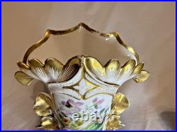 Antique 19th Century Mantel Vase Old Paris Porcelain Flowers Gold Gilding 10