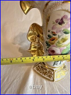 Antique 19th Century Mantel Vase Old Paris Porcelain Flowers Gold Gilding 10