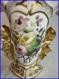 Antique 19th Century Mantel Vase Old Paris Porcelain Flowers Gold Gilding 10