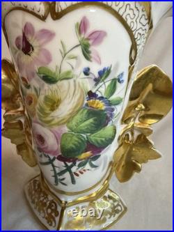 Antique 19th Century Mantel Vase Old Paris Porcelain Flowers Gold Gilding 10