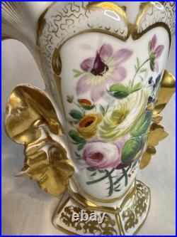 Antique 19th Century Mantel Vase Old Paris Porcelain Flowers Gold Gilding 10