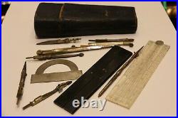 Antique 19th Century Shagreen Cased Drafting Instruments Etui