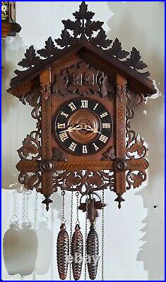Antique 19th century Black Forest Railroad Train Station Cuckoo Clock. Work well