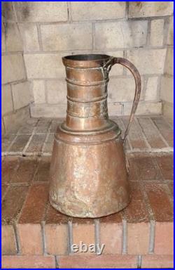 Antique 19thC Ottoman Heavy Copper Pitcher 6.5lb 3kg Hand Forged Strap Handle Ju