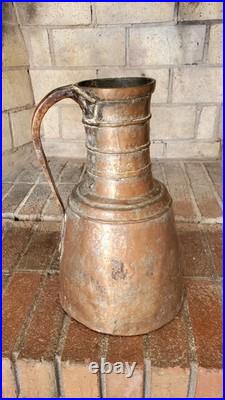 Antique 19thC Ottoman Heavy Copper Pitcher 6.5lb 3kg Hand Forged Strap Handle Ju