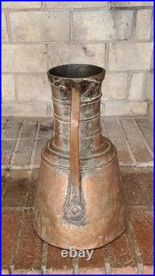 Antique 19thC Ottoman Heavy Copper Pitcher 6.5lb 3kg Hand Forged Strap Handle Ju