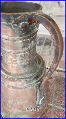 Antique 19thC Ottoman Heavy Copper Pitcher 6.5lb 3kg Hand Forged Strap Handle Ju