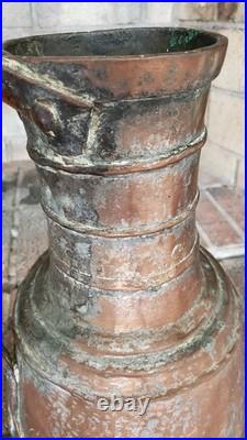 Antique 19thC Ottoman Heavy Copper Pitcher 6.5lb 3kg Hand Forged Strap Handle Ju