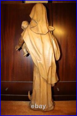 Antique 28 Wood Hand Carved Our Lady Virgin Mary Madonna + Jesus Christ Statue