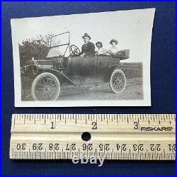 Antique 3x2 Photo Of Family Driving In Convertible Car