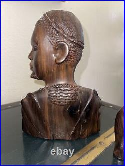 Antique African Tribe Statue Figurines Hand Carved Wooden Woman Man Set Of 2