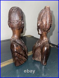 Antique African Tribe Statue Figurines Hand Carved Wooden Woman Man Set Of 2