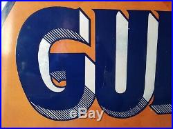 Antique All Original Porcelain 30 Inch One Sided Gulf Fuel Oil Dealer Sign
