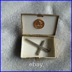 Antique Alligator Leather Jewelry Box with Vintage Medals & Trinkets